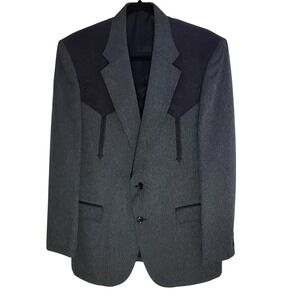 Circle S Western Blazer Mens 40R Grey Navy Blue Two Tone Yoke Sport Coat